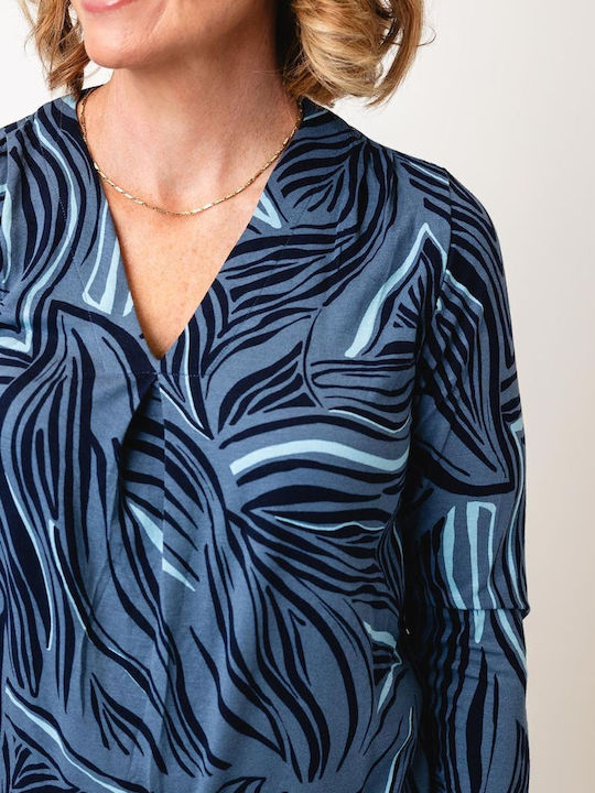 Women's Blouse with V Neckline Blue