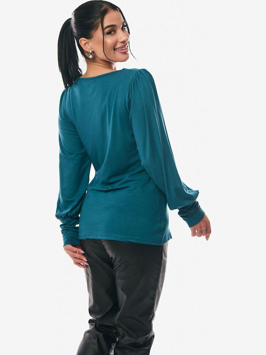 Women's Sweater with 3/4 Sleeve Petrol Blue