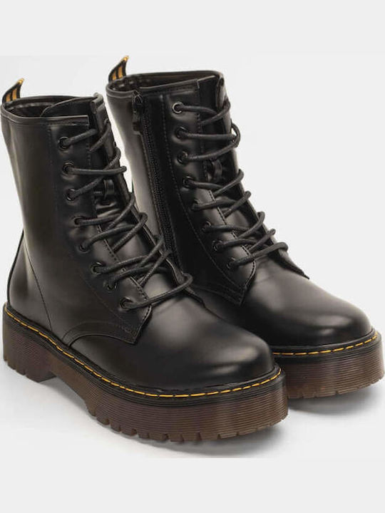Leder Stiefeletten Damen Schwarz