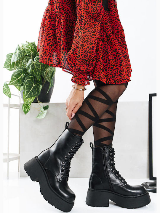 Black Combat Boots With Laces Thick Sole Black Combat Boots With Laces Thick Sole