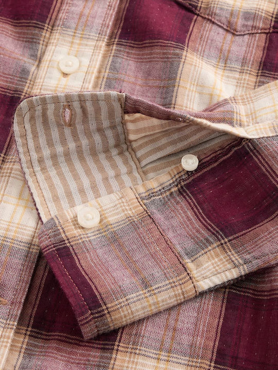 Kids Checked Shirt Long Sleeve Burgundy
