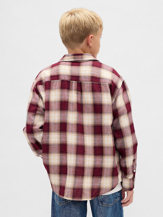 Kids Checked Shirt Long Sleeve Burgundy