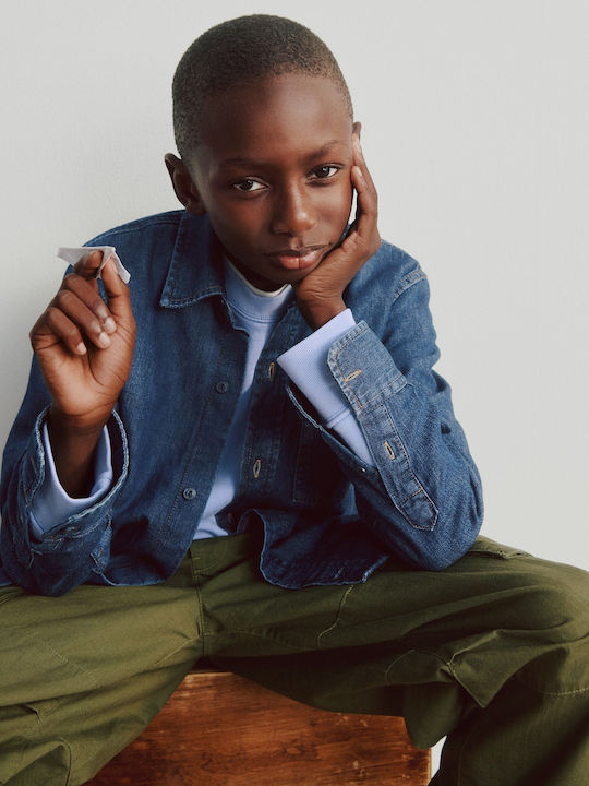 Kids Shirt Long Sleeve Denim Olive Green