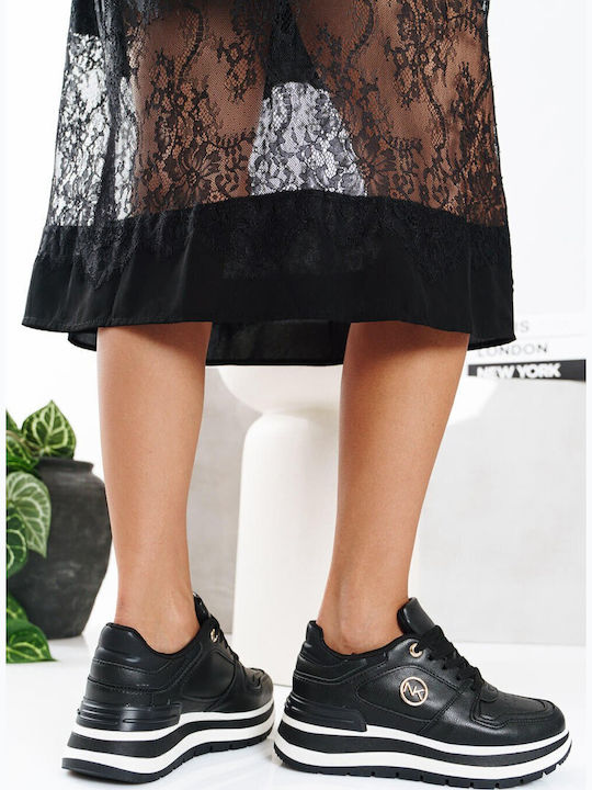 Schwarze Chunky Sneakers mit Metallischem Element