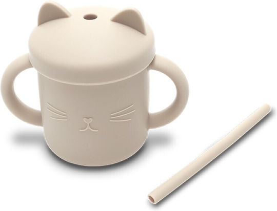 Lorelli Baby Cup with Handle and Straw made of Silicone Beige for 9m+m+