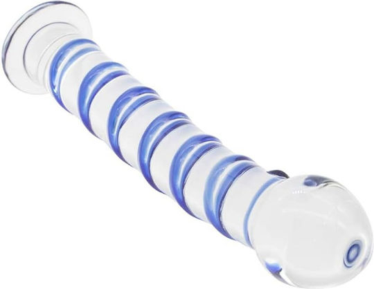 Smd Celestial Glass Dildo Blue Raised Spiral Texture & Mushroom Tip 17cm Clear Blue