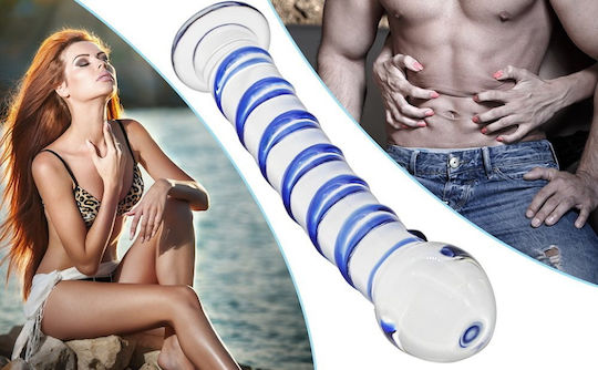 Smd Celestial Glass Dildo Blue Raised Spiral Texture & Mushroom Tip 17cm Clear Blue