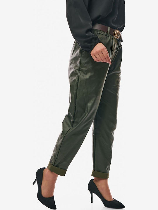 Damen Stoff Hose mit Gummizug Cypress Green