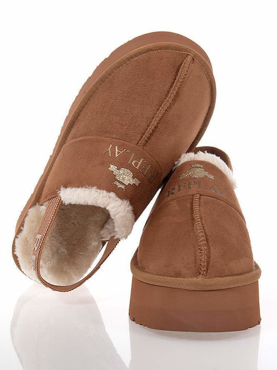 Winter Women's Slippers with Fur Brown