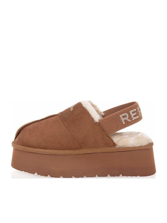 Winter Women's Slippers with Fur Brown