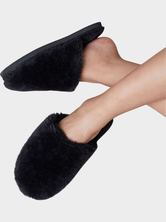 Winter Women's Slippers with Fur Black