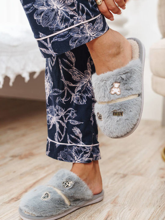 Gray Fur Slippers Decorative Elements