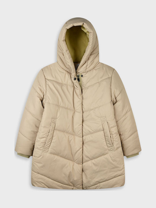 Kids Casual Long Jacket with Hood Beige