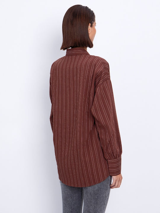 Women's Striped Long Sleeve Shirt Brown