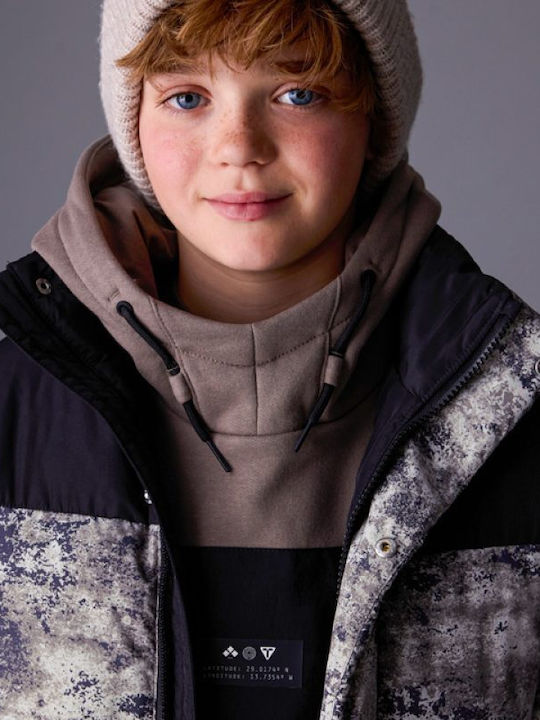 Kids Casual Long Jacket with Hood Beige