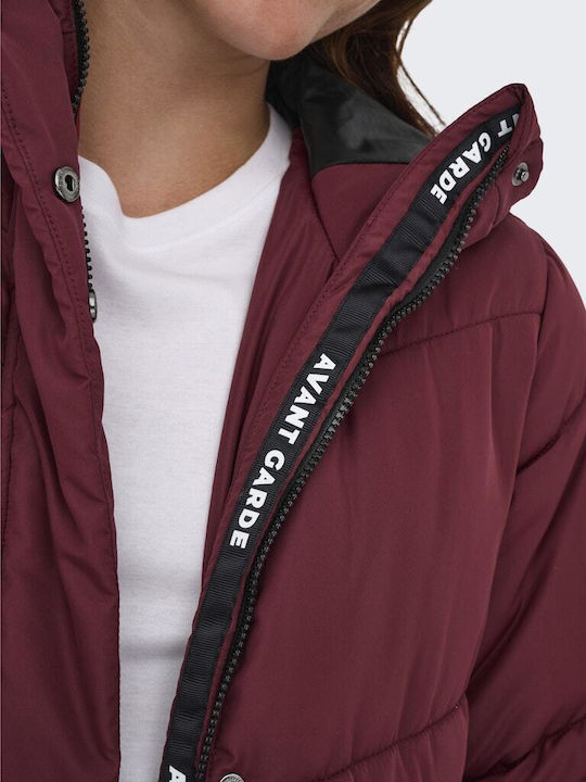 Lang Damen Puffer Jacke Wasserdicht für Winter Burgundy