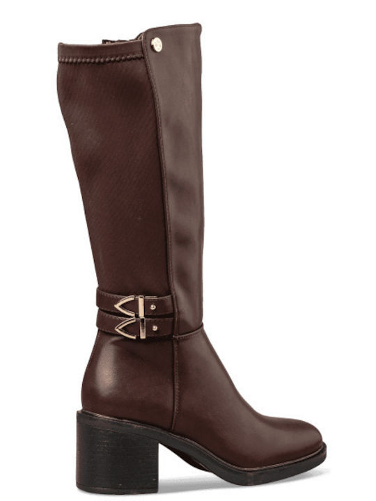 Synthetic Leather Riding Boots Brown