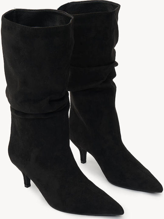 Black Suede Ankle Boots Kitten Heel Pointed Toe