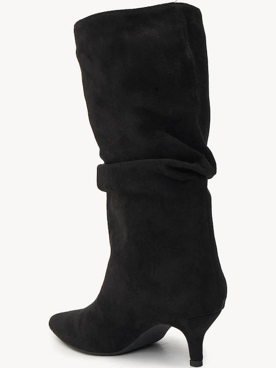 Black Suede Ankle Boots Kitten Heel Pointed Toe