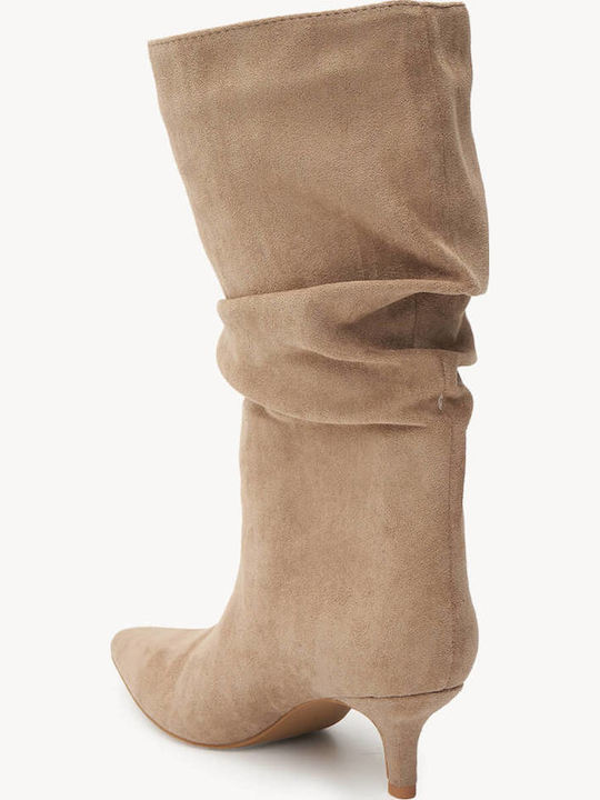 Μπεζ Μποτάκια Suede Kitten Heel Μυτερή Μύτη