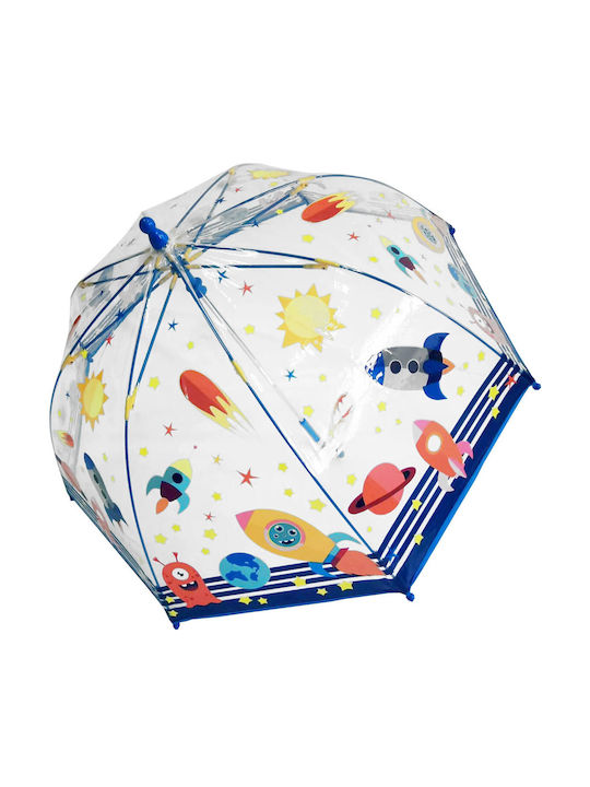 Kinder Regenschirm Gebogener Handgriff Blau mit Durchmesser 45cm.