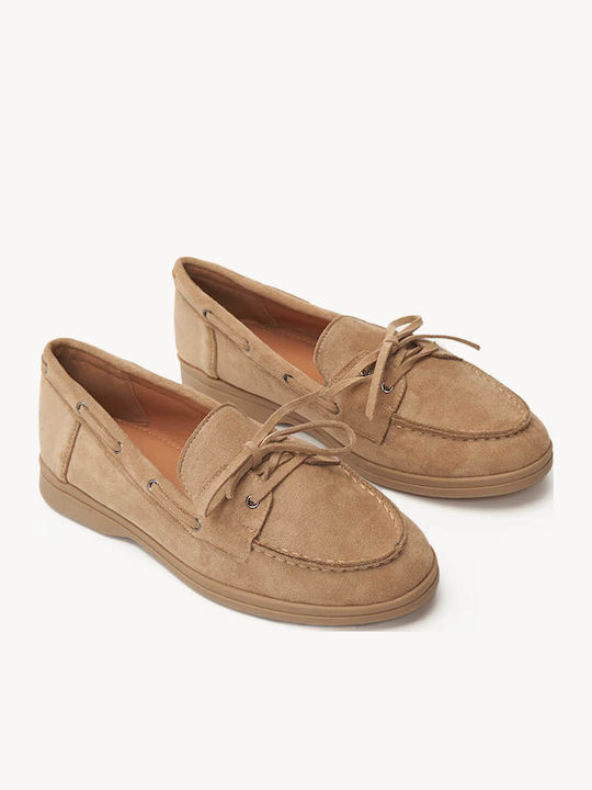 Mocasini Dama Bej Cu Funda Decorativă Cusătură