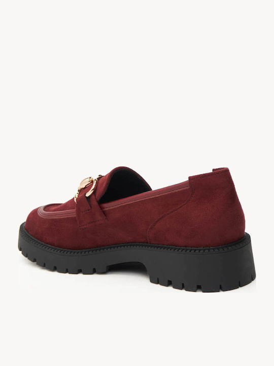 Bordeaux Suede Damen Mokassins Goldene Metallische Akzent