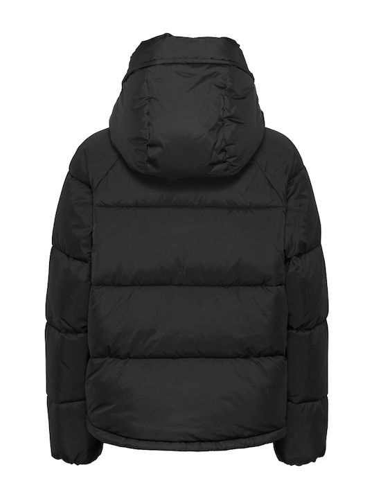Κοντό Γυναικείο Puffer Μπουφάν για Χειμώνα Black