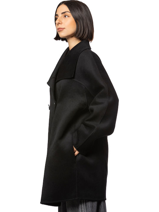 Wolle Damen Schwarz Mantel