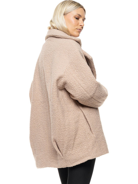 Women's Beige Coat Oversized with Buttons