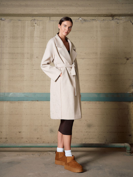 Women's Lt Beige Coat with Hood