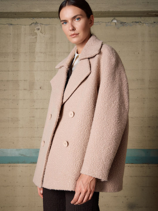 Women's Beige Coat Oversized with Buttons