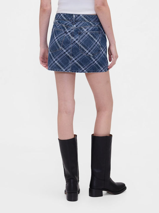 Τζιν Mini Φούστα Καρό Dark Blue Indigo