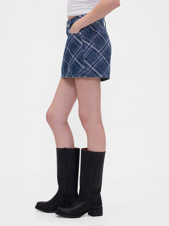 Τζιν Mini Φούστα Καρό Dark Blue Indigo