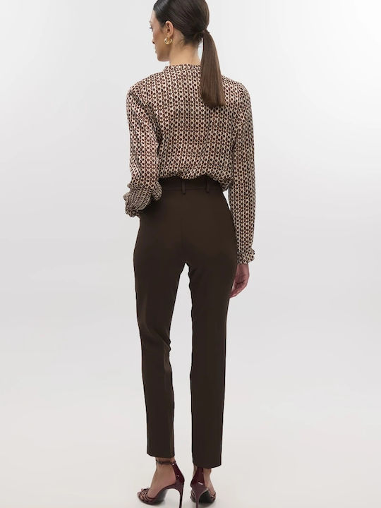 Damen Hoch tailliert Stoff Hose Brown
