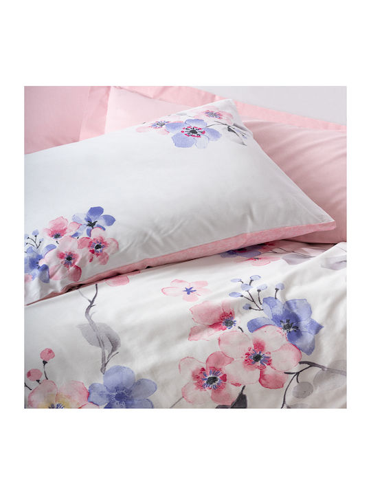 Cotton Box Duvet Cover Set Cotton Single with Pillowcase 160x220 Pink - White