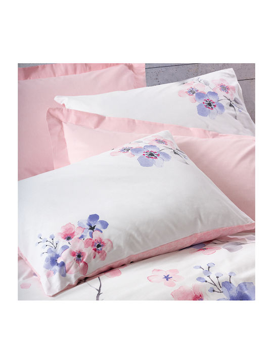 Cotton Box Duvet Cover Set Cotton Single with Pillowcase 160x220 Pink - White