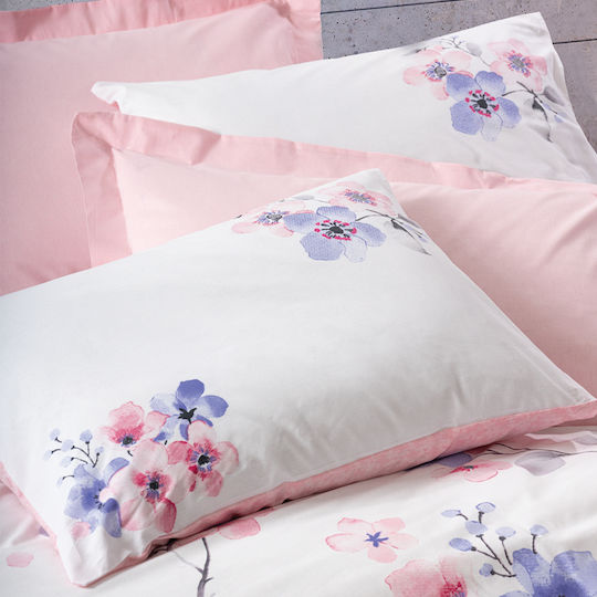 Cotton Box Duvet Cover Set Cotton Single with Pillowcase 160x220 Pink - White