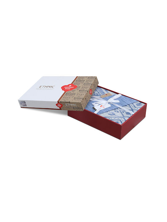 Cotton Box Duvet Cover Set Cotton Double with 2 Pillowcases 200x220 Box 4 Blue