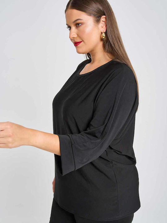 Women's Blouse Cotton with 3/4 Sleeve Ivory, Black