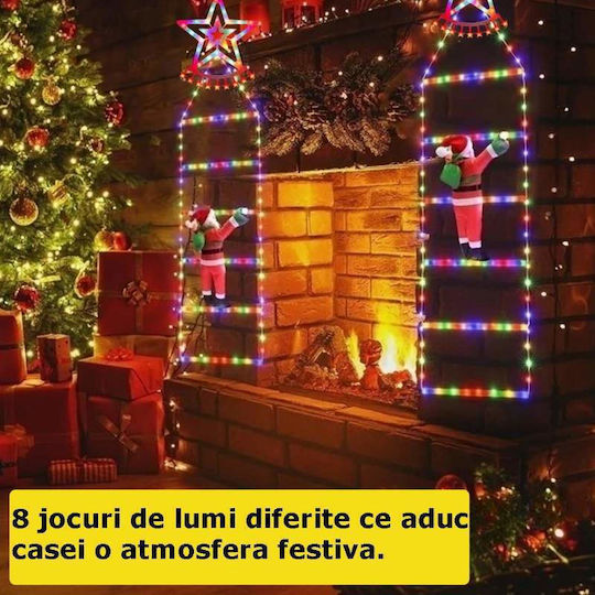 Luminat Decorativ Moș Crăciun pe Scară 165x25cm.