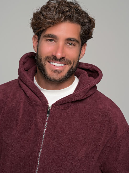 Cardigan Bărbați Fleece Roșu