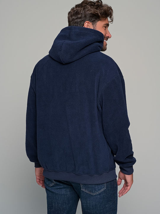 Ανδρική Ζακέτα Fleece με Κουκούλα Μπλε