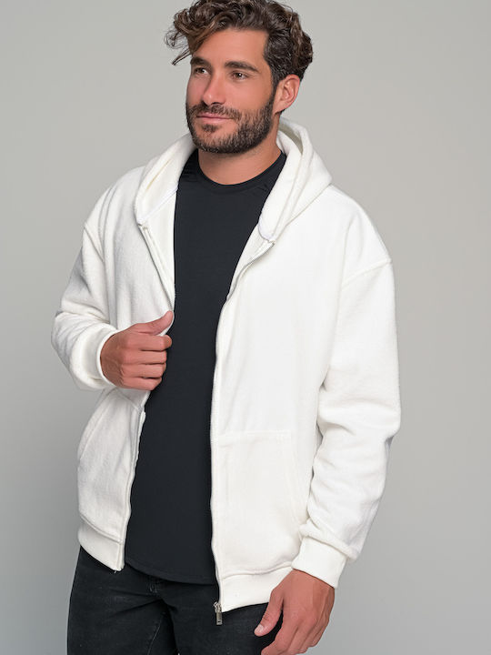 Ανδρική Ζακέτα Fleece με Κουκούλα Λευκή