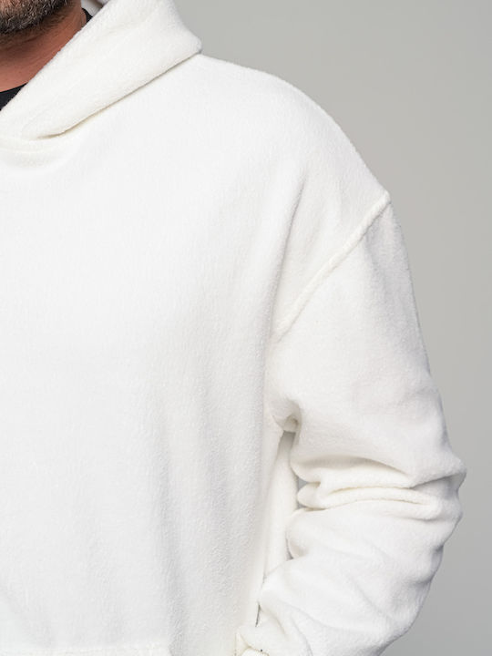 Ανδρική Ζακέτα Fleece με Κουκούλα Λευκή