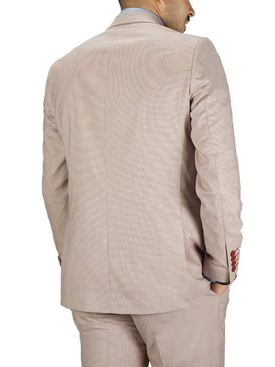 Men's Summer Suit with Vest Slim Fit Pink
