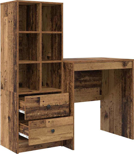 Desk Wooden with Bookshelf Old Wood 70x50x76cm