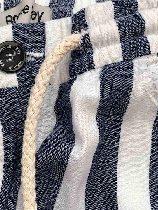 Pantaloni din Material Textil pentru Copii alb-albastru