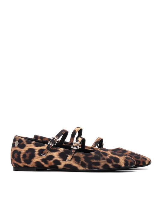 Damen Ballerinas mit Riemen in Braun Farbe