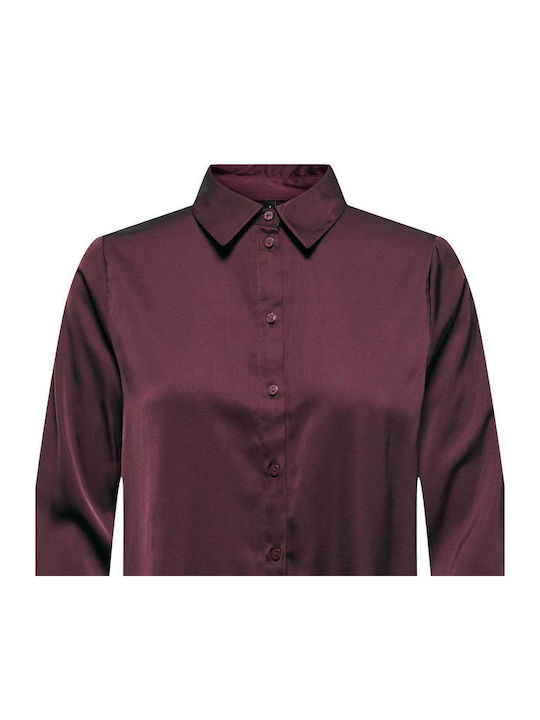 Shirt Women's Satin Long Sleeve Shirt Burgundy